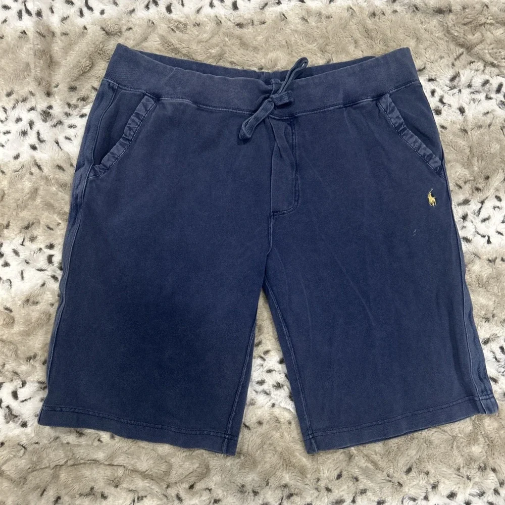 Men's Vtg Polo‎ Ralph Lauren Cotton Blend Drawstring Blue Sweat Shorts Size S